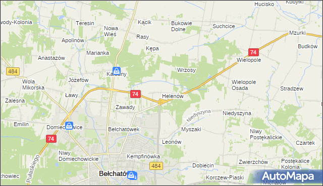 mapa Helenów gmina Bełchatów, Helenów gmina Bełchatów na mapie Targeo