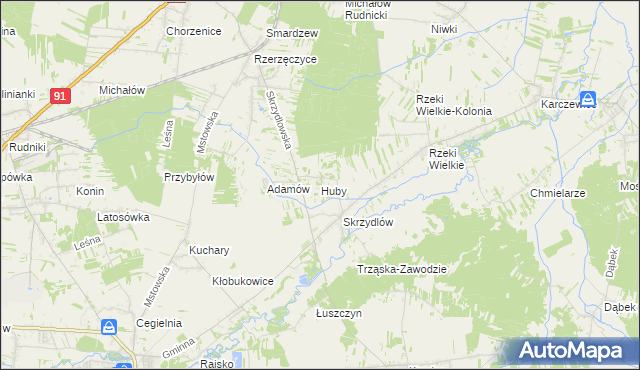 mapa Huby gmina Kłomnice, Huby gmina Kłomnice na mapie Targeo