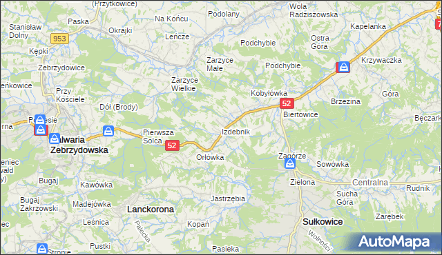 mapa Izdebnik gmina Lanckorona, Izdebnik gmina Lanckorona na mapie Targeo