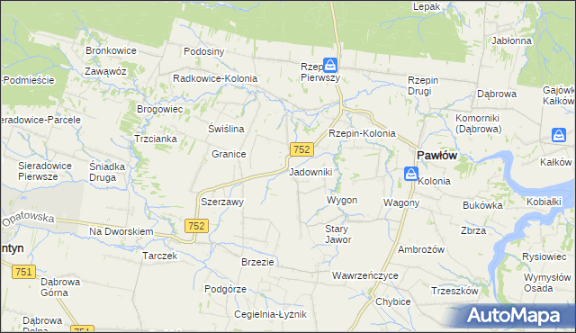 mapa Jadowniki gmina Pawłów, Jadowniki gmina Pawłów na mapie Targeo