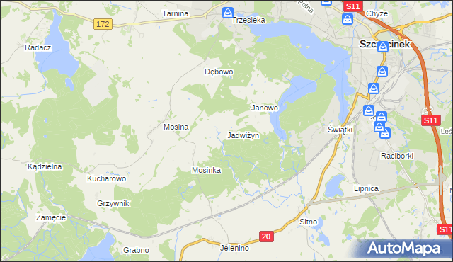 mapa Jadwiżyn gmina Szczecinek, Jadwiżyn gmina Szczecinek na mapie Targeo