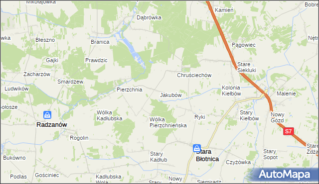 mapa Jakubów gmina Stara Błotnica, Jakubów gmina Stara Błotnica na mapie Targeo