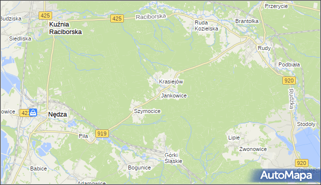 mapa Jankowice gmina Kuźnia Raciborska, Jankowice gmina Kuźnia Raciborska na mapie Targeo