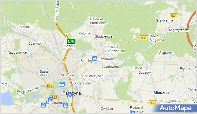 mapa Jankowice gmina Pszczyna, Jankowice gmina Pszczyna na mapie Targeo