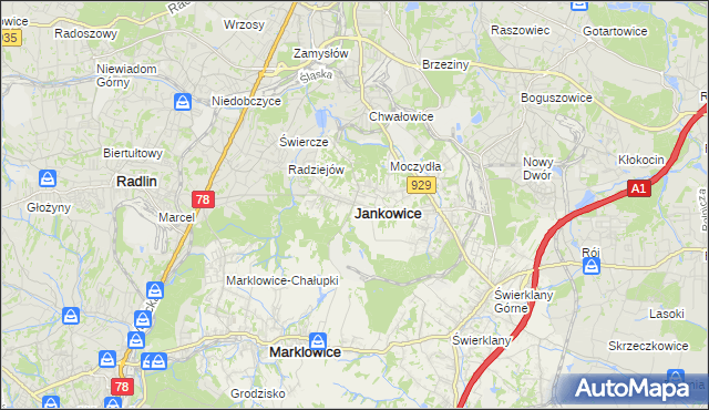 mapa Jankowice gmina Świerklany, Jankowice gmina Świerklany na mapie Targeo