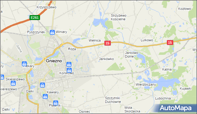 mapa Jankówko gmina Gniezno, Jankówko gmina Gniezno na mapie Targeo