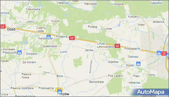 mapa Janów gmina Tczów, Janów gmina Tczów na mapie Targeo