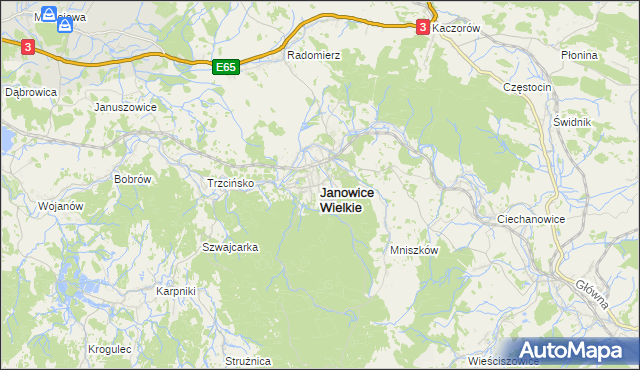 mapa Janowice Wielkie, Janowice Wielkie na mapie Targeo