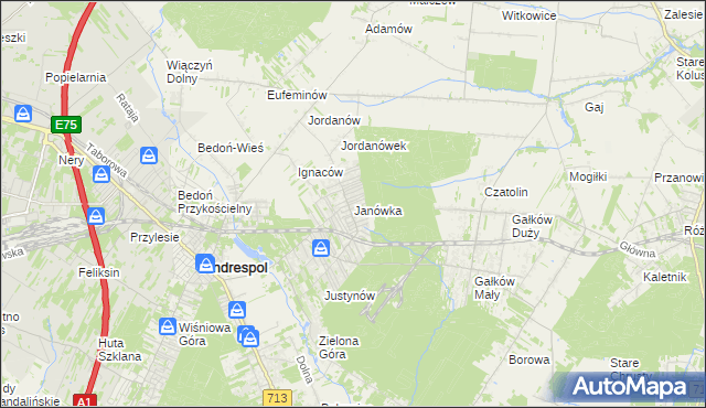 mapa Janówka gmina Andrespol, Janówka gmina Andrespol na mapie Targeo