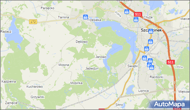 mapa Janowo gmina Szczecinek, Janowo gmina Szczecinek na mapie Targeo