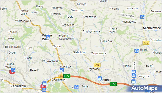 mapa Januszowice gmina Zielonki, Januszowice gmina Zielonki na mapie Targeo