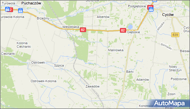 mapa Jasieniec gmina Puchaczów, Jasieniec gmina Puchaczów na mapie Targeo