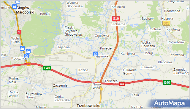 mapa Jasionka gmina Trzebownisko, Jasionka gmina Trzebownisko na mapie Targeo