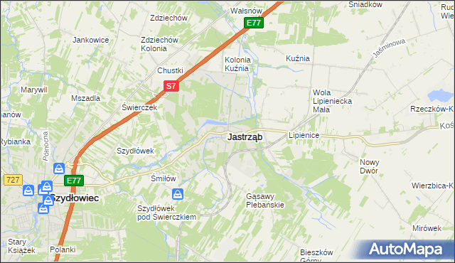 mapa Jastrząb powiat szydłowiecki, Jastrząb powiat szydłowiecki na mapie Targeo