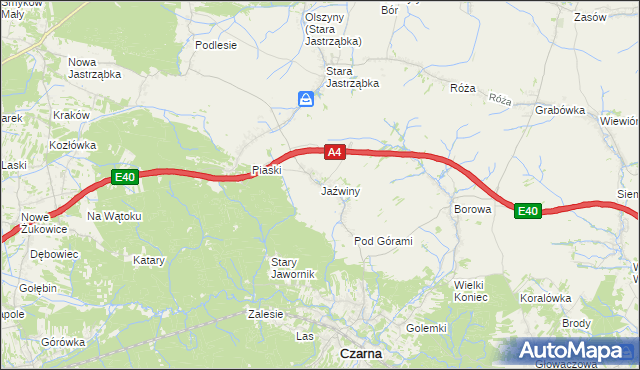 mapa Jaźwiny gmina Czarna, Jaźwiny gmina Czarna na mapie Targeo