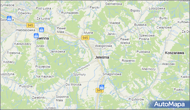 mapa Jeleśnia, Jeleśnia na mapie Targeo