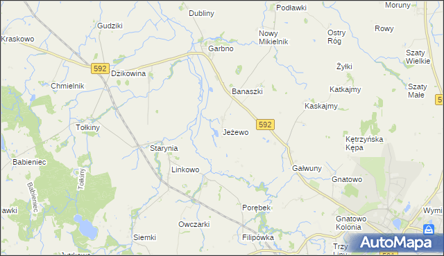 mapa Jeżewo gmina Kętrzyn, Jeżewo gmina Kętrzyn na mapie Targeo