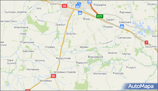 mapa Jeżewo gmina Płońsk, Jeżewo gmina Płońsk na mapie Targeo