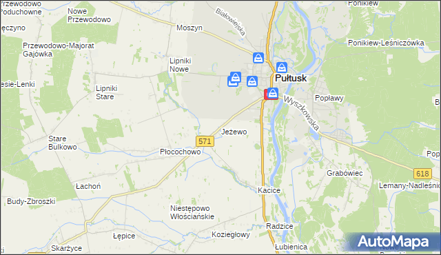 mapa Jeżewo gmina Pułtusk, Jeżewo gmina Pułtusk na mapie Targeo