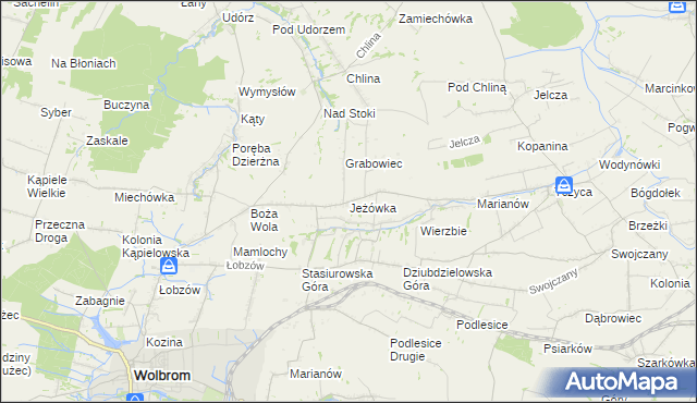 mapa Jeżówka gmina Wolbrom, Jeżówka gmina Wolbrom na mapie Targeo