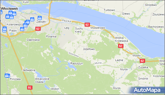 mapa Józefowo gmina Włocławek, Józefowo gmina Włocławek na mapie Targeo