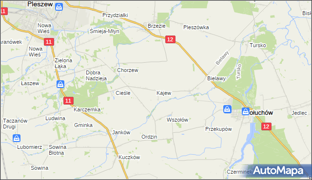mapa Kajew gmina Gołuchów, Kajew gmina Gołuchów na mapie Targeo