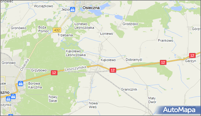 mapa Kąkolewo gmina Osieczna, Kąkolewo gmina Osieczna na mapie Targeo