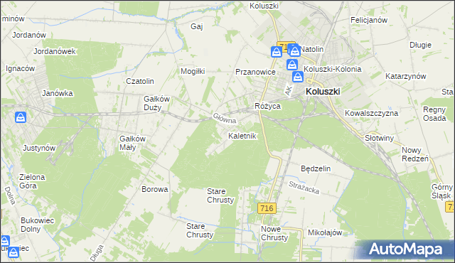 mapa Kaletnik gmina Koluszki, Kaletnik gmina Koluszki na mapie Targeo