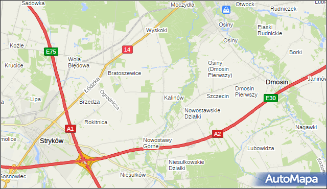 mapa Kalinów gmina Stryków, Kalinów gmina Stryków na mapie Targeo
