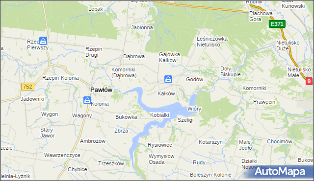mapa Kałków gmina Pawłów, Kałków gmina Pawłów na mapie Targeo