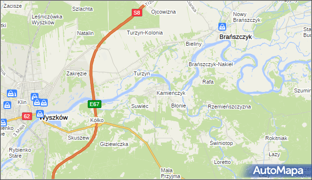 mapa Kamieńczyk gmina Wyszków, Kamieńczyk gmina Wyszków na mapie Targeo