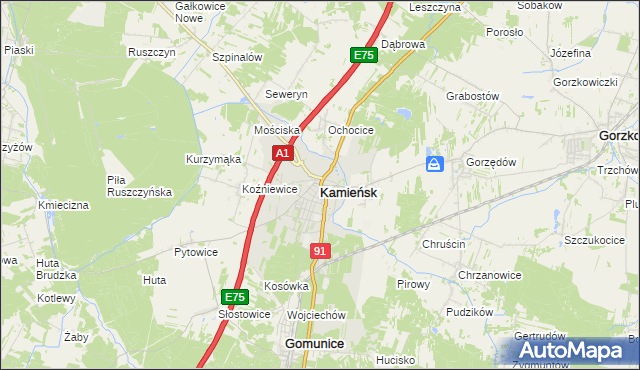 mapa Kamieńsk, Kamieńsk na mapie Targeo