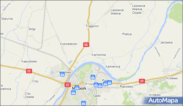 mapa Kamionka gmina Malbork, Kamionka gmina Malbork na mapie Targeo