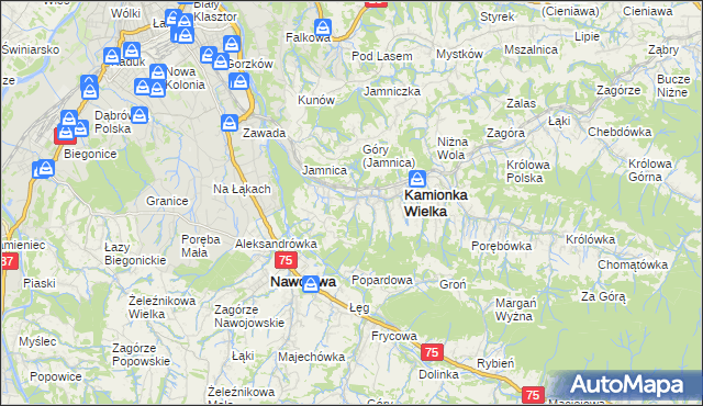 mapa Kamionka Mała gmina Kamionka Wielka, Kamionka Mała gmina Kamionka Wielka na mapie Targeo