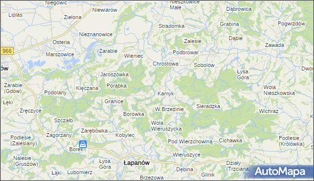 mapa Kamyk gmina Łapanów, Kamyk gmina Łapanów na mapie Targeo