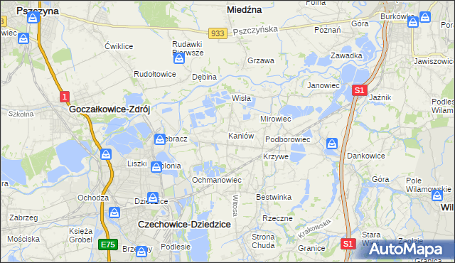 mapa Kaniów gmina Bestwina, Kaniów gmina Bestwina na mapie Targeo