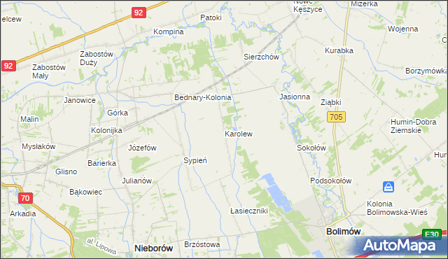 mapa Karolew gmina Nieborów, Karolew gmina Nieborów na mapie Targeo