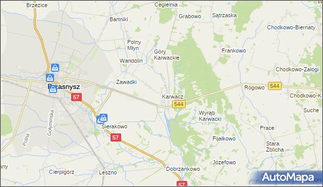 mapa Karwacz gmina Przasnysz, Karwacz gmina Przasnysz na mapie Targeo