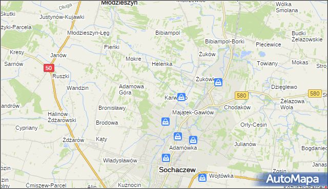 mapa Karwowo gmina Sochaczew, Karwowo gmina Sochaczew na mapie Targeo