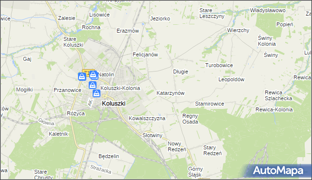mapa Katarzynów gmina Koluszki, Katarzynów gmina Koluszki na mapie Targeo