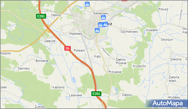 mapa Kąty gmina Rawicz, Kąty gmina Rawicz na mapie Targeo