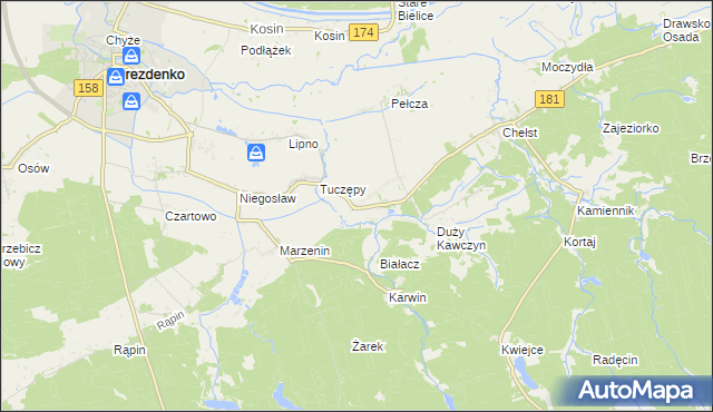 mapa Kawczyn gmina Drawsko, Kawczyn gmina Drawsko na mapie Targeo