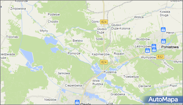 mapa Kazimierzów gmina Opole Lubelskie, Kazimierzów gmina Opole Lubelskie na mapie Targeo