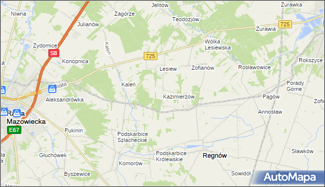 mapa Kazimierzów gmina Regnów, Kazimierzów gmina Regnów na mapie Targeo