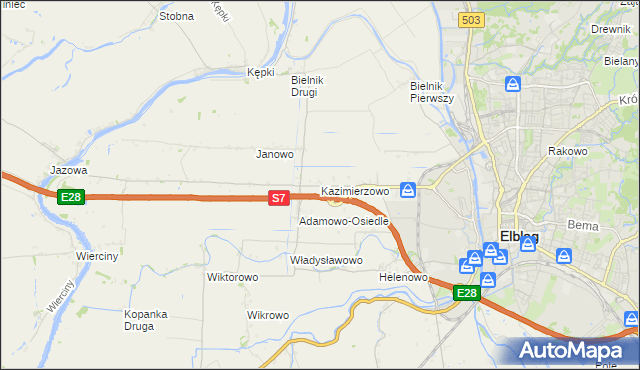 mapa Kazimierzowo gmina Elbląg, Kazimierzowo gmina Elbląg na mapie Targeo