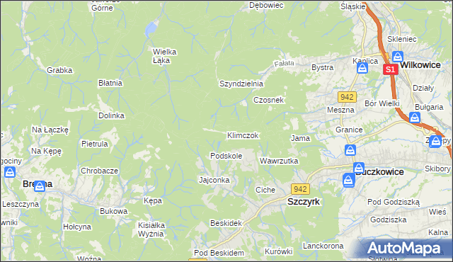 mapa Klimczok, Klimczok na mapie Targeo