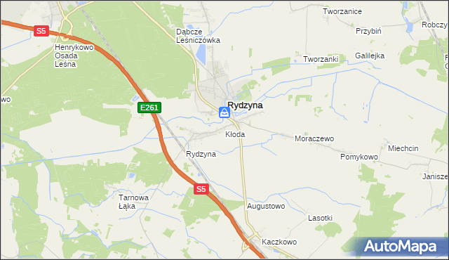 mapa Kłoda gmina Rydzyna, Kłoda gmina Rydzyna na mapie Targeo