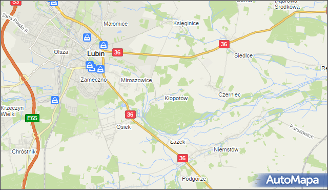 mapa Kłopotów gmina Lubin, Kłopotów gmina Lubin na mapie Targeo