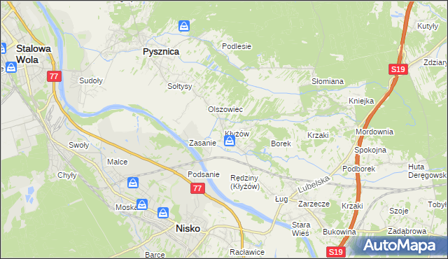 mapa Kłyżów, Kłyżów na mapie Targeo