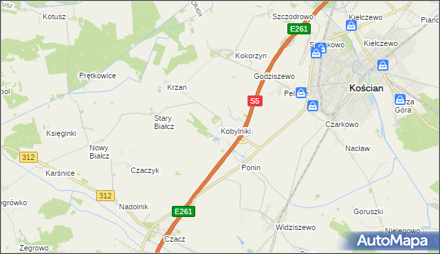 mapa Kobylniki gmina Kościan, Kobylniki gmina Kościan na mapie Targeo